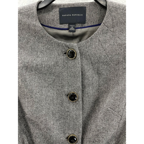 Banana Republic Womens Jacket Black White Herringbone Buttons Belted Stretch 10 - Picture 6 of 12